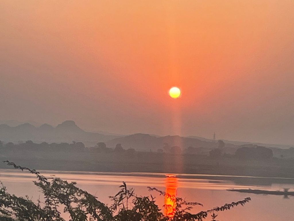 Sunset over the Rudramata reservoir seen from the resort hilltop