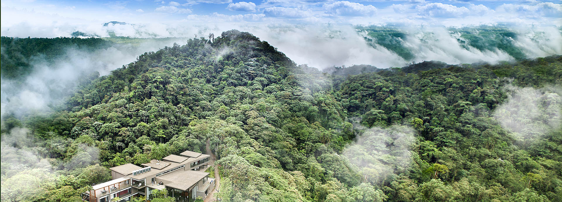 Mashpi Lodge in the Ecuadorian equatorial jungle from above