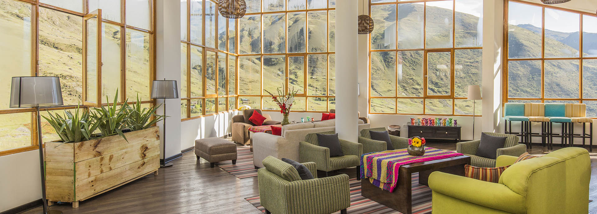 Enjoy views of mountains while staying in luxury accommodation on the Mountain Lodges of Peru trek