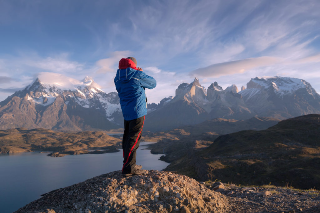 Photographer in a national park Torres del Paine, Patagonia, Chile
