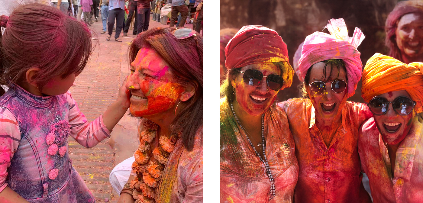 Western women enjoying the colourful Holi Celebrations of India