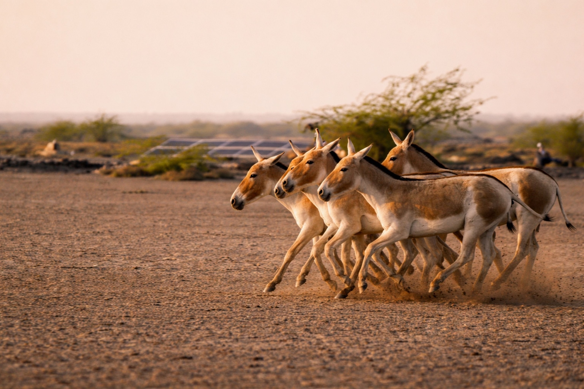 A herd of Indian Wild Ass running across the Little Rann of Kutch