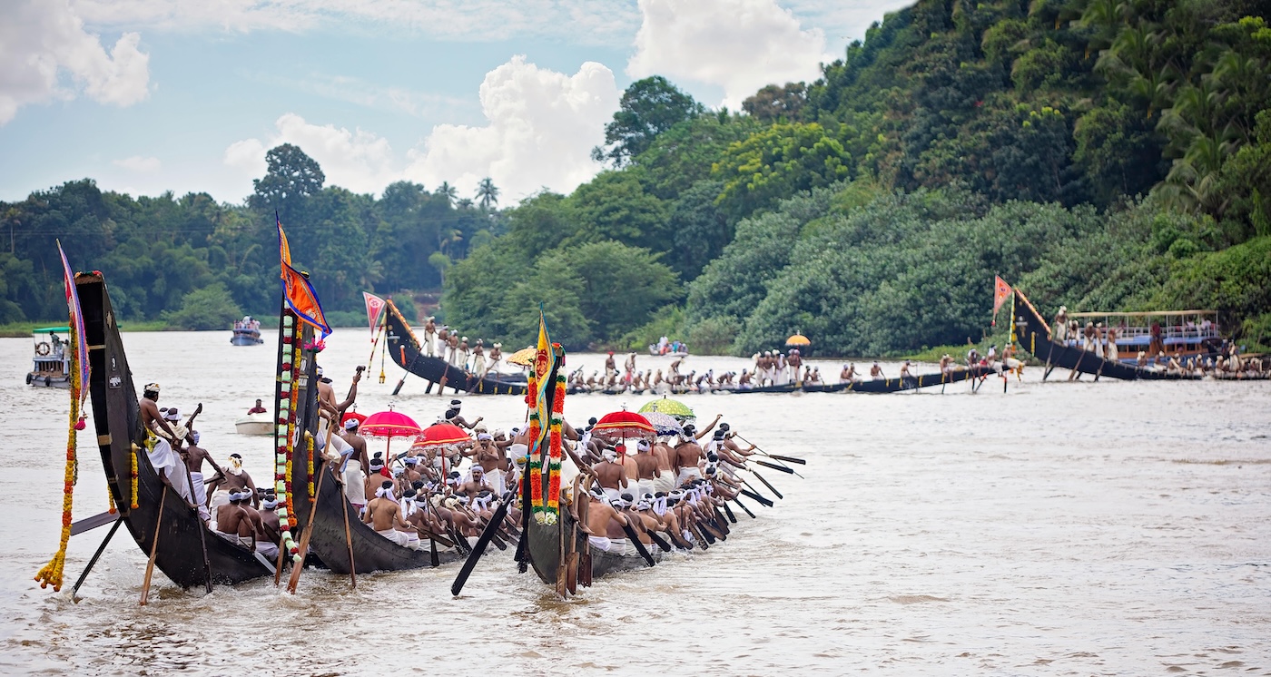 Snake boats racing for the festival of Onam in Kerala, India