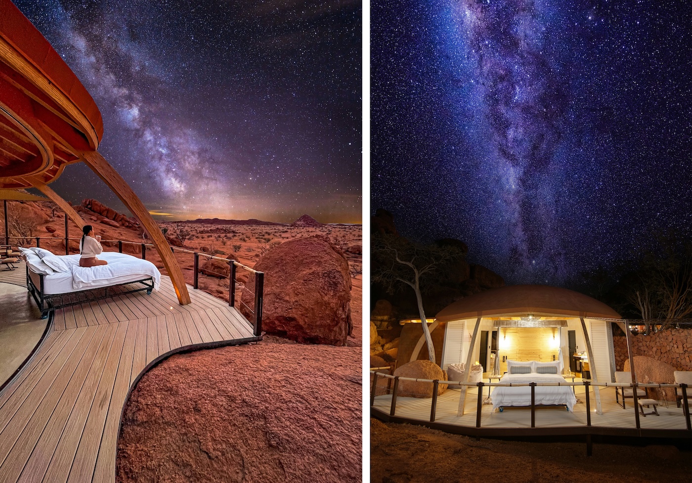 The most spectacular safari stargazing can be found in Namibia. Onduli Ridge's luxurious star bed suite.